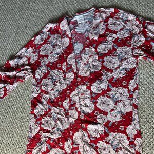Knox Rose Red Kimono White Blue Floral M/L Oversized